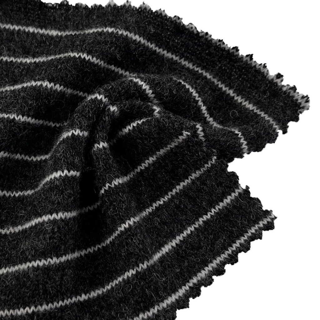 130gsm (4.6 oz) 6% Wool 12% Acrylic 12% Polyamide 68% Polyester 3% Spandex Stripe Fuzzy Soft Hand Feel Fabric Dress Skirt