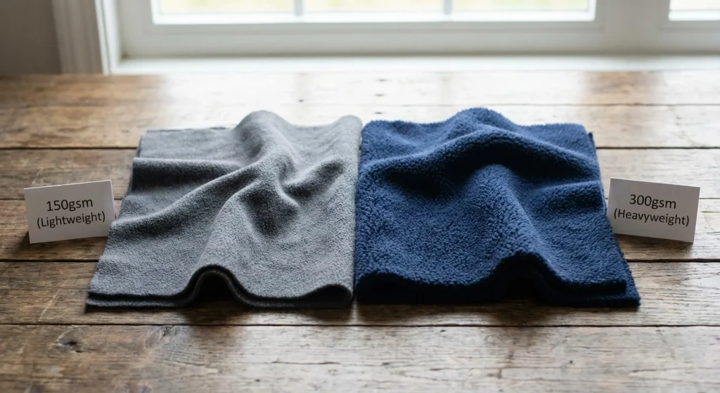Comparison chart of two polar fleece fabrics with differing weights