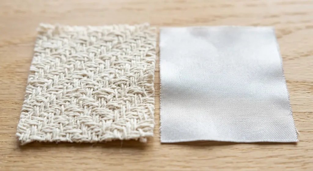 Close-up of cotton and polyester fabric texture comparison