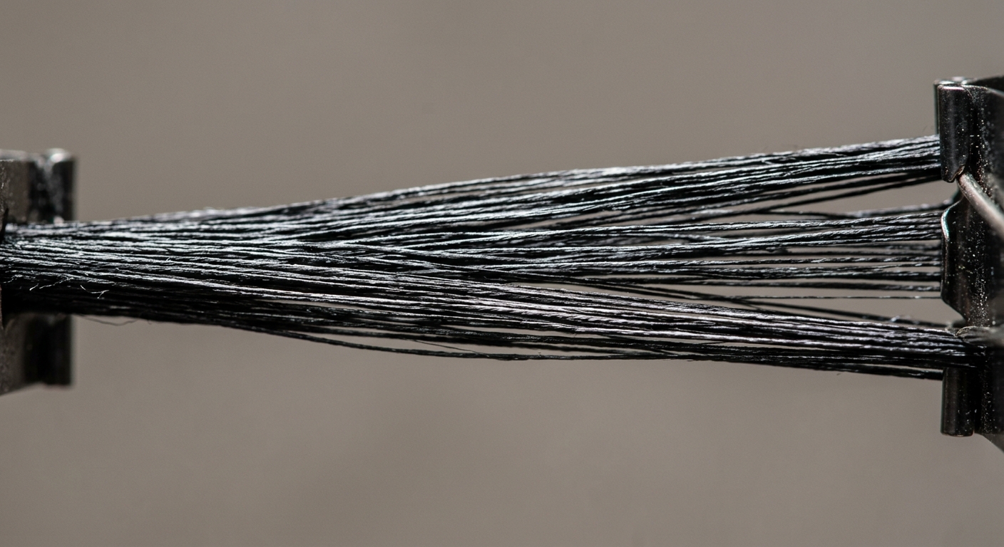 Close-up of stretched spandex elastane fibers showing elongation and elasticity