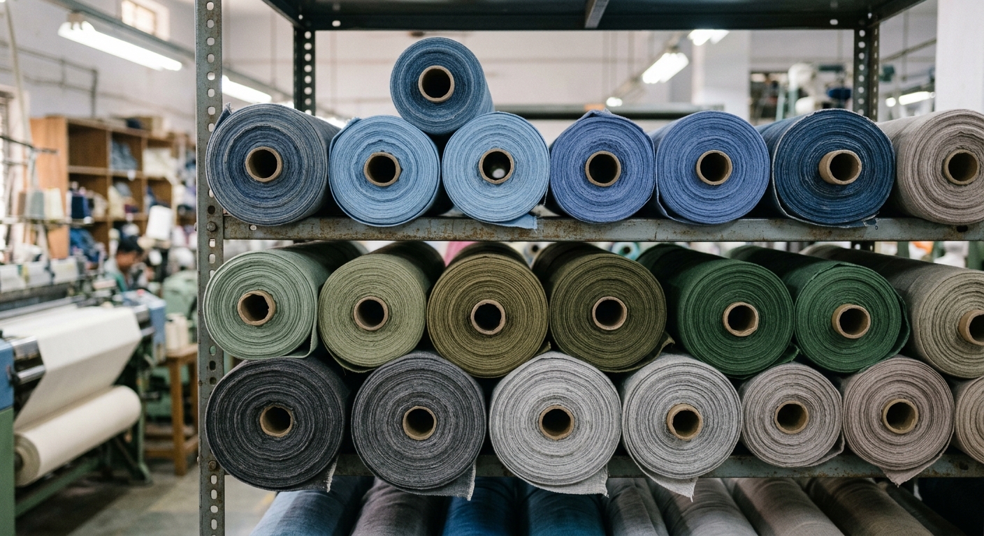 Textile mill dyeing machine with colored fabric rolls showing batch processing