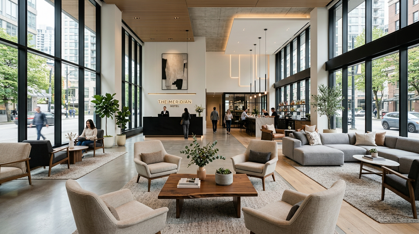 Modern hotel lobby with heavy-use commercial upholstery