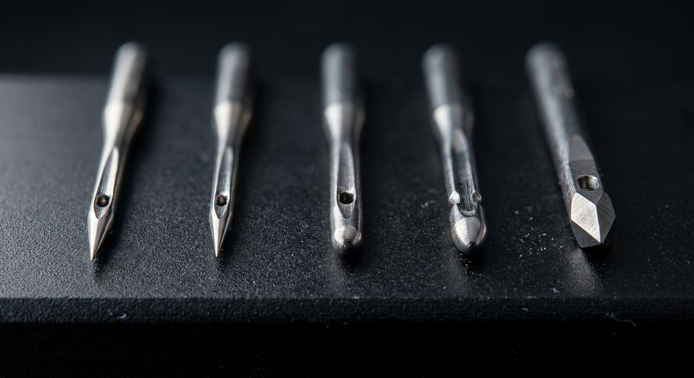 Macro comparison of different industrial sewing needle point types
