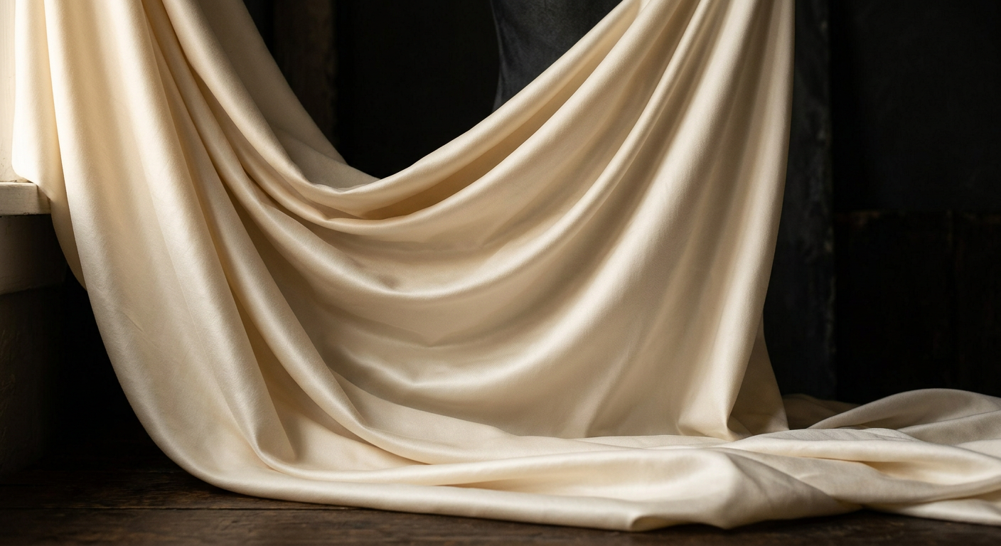 Ivory cotton sateen fabric draped with soft sheen