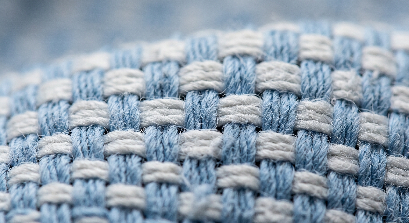 Light blue oxford cloth macro showing basket weave texture