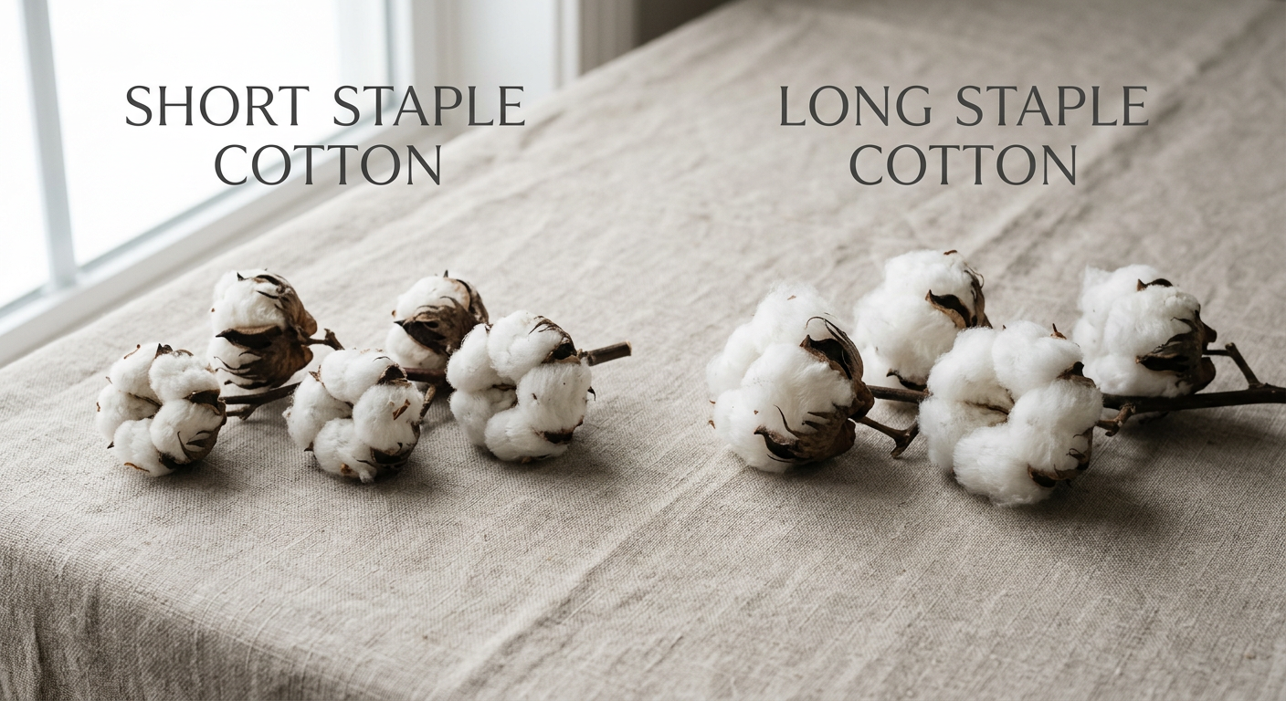 Short staple versus long staple cotton fibers compared side by side