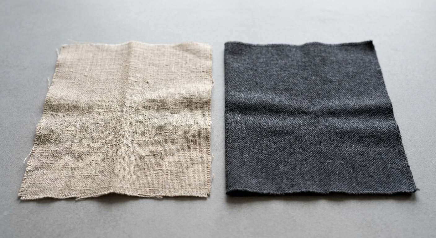 Two fabric swatches compared side by side under natural daylight