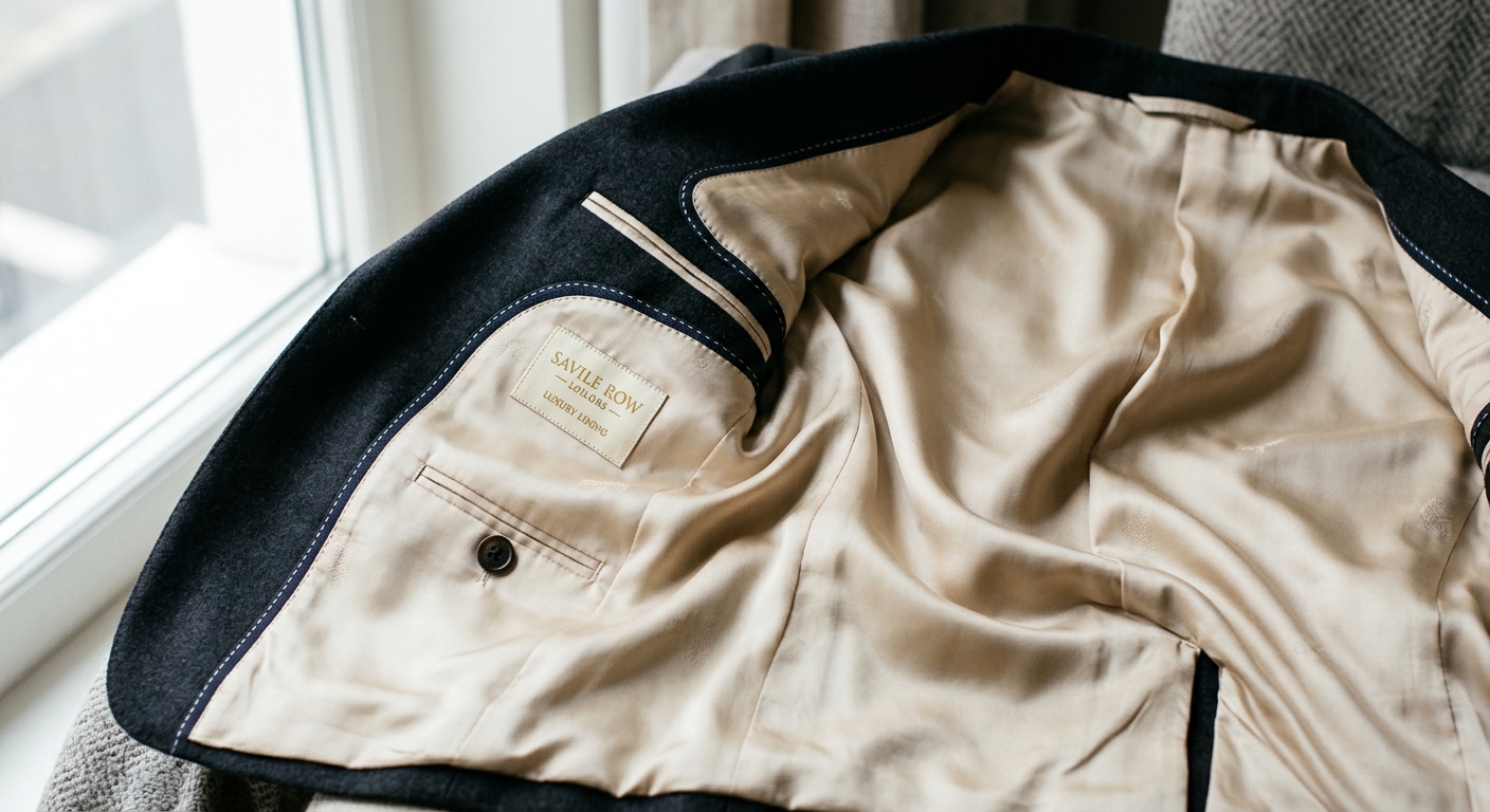 Interior of a luxury blazer showing smooth lining fabric