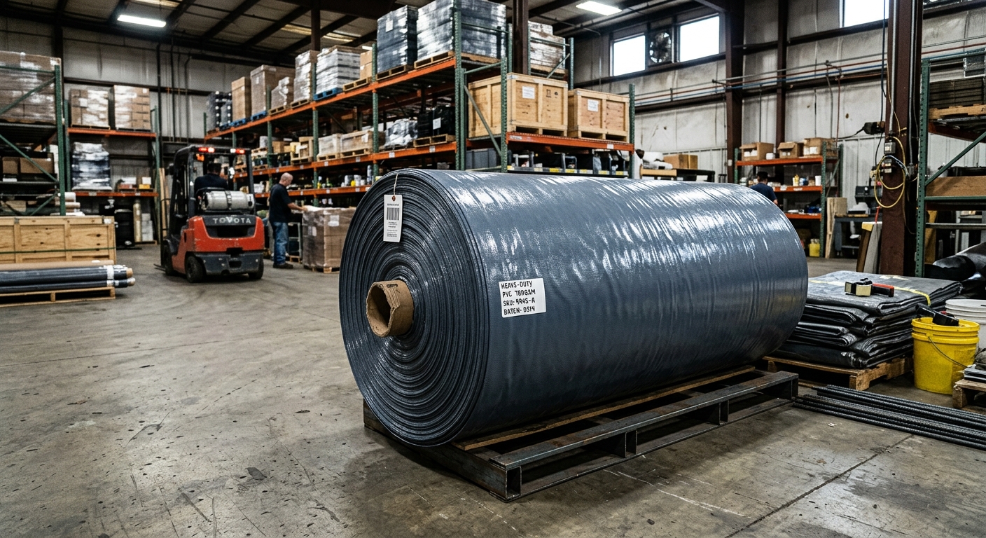 Roll of heavy-duty PVC-coated industrial fabric