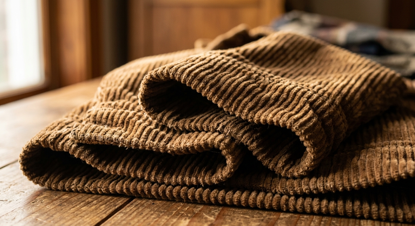 Wide-wale brown corduroy fabric for workwear trim and jackets