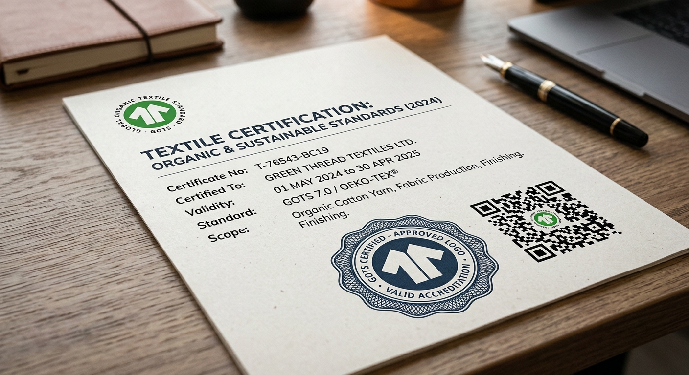Textile certification transaction document with official stamp