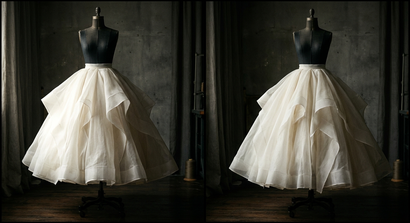 Structured organza ball gown skirt holding its shape without support