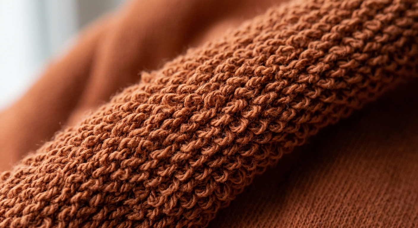 Close-up texture of heavyweight terracotta French terry fabric