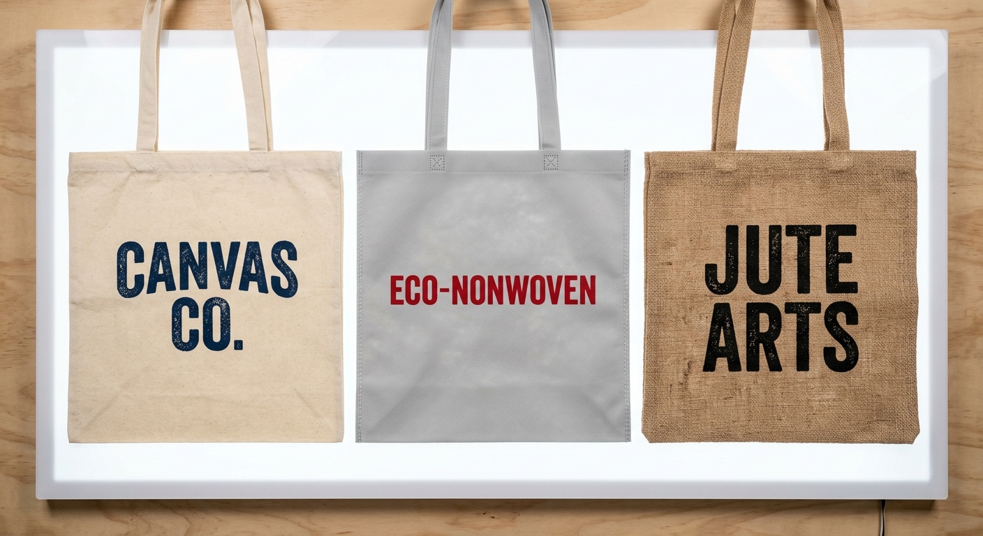 Comparison of canvas, nonwoven, and jute tote bag print textures