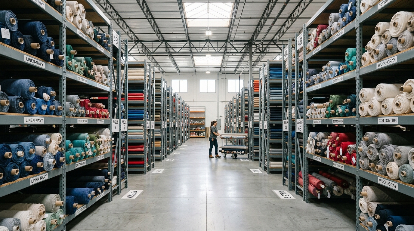 Organized wholesale fabric warehouse adapting sourcing strategy to tariff changes