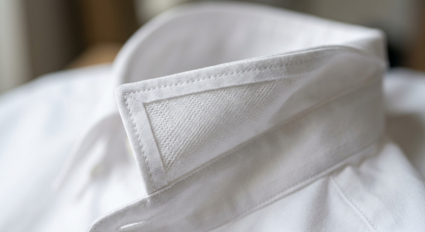 Macro shot of a crisp shirt collar showing interfacing structure underneath fabric