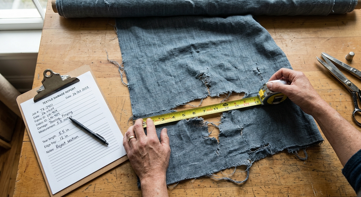 Measuring damaged fabric yardage for a wholesale claim