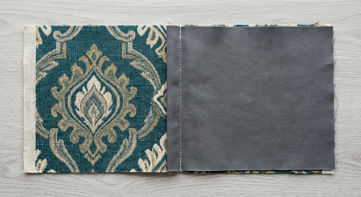 Curtain face fabric paired with blackout lining fabric sample comparison