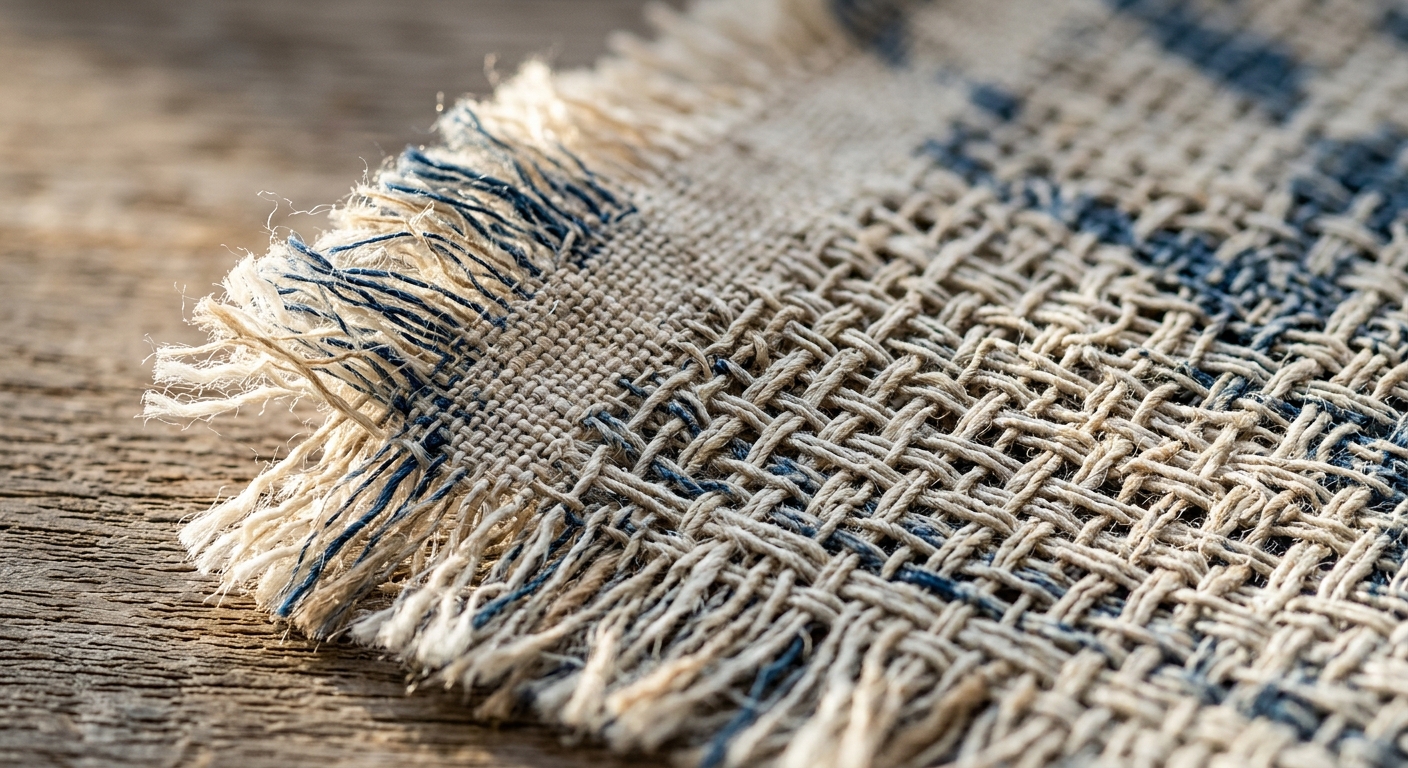 Macro view of fabric swatch edge versus center texture