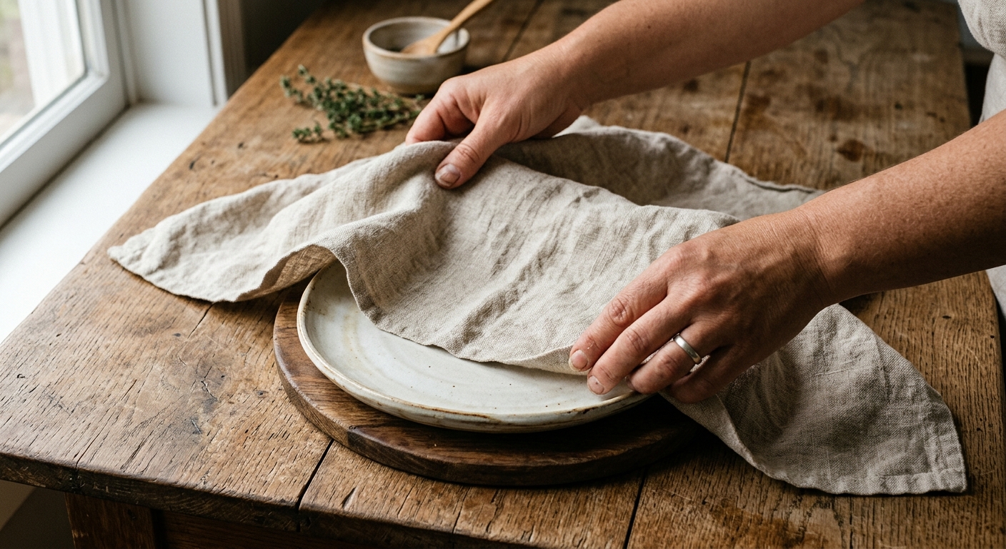 Testing fabric drape by draping a large swatch over a round plate