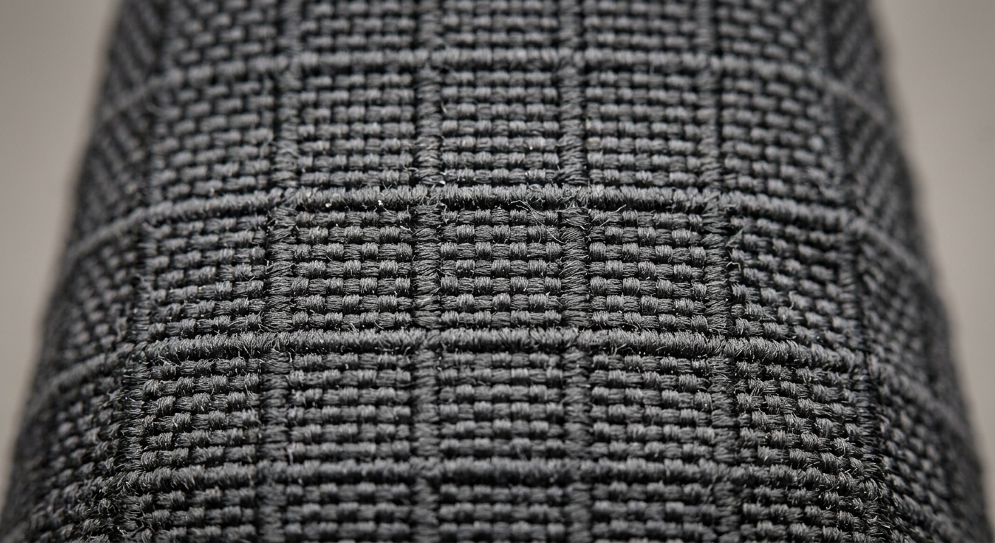 Macro texture of ripstop ballistic nylon fabric for chew-resistant pet gear