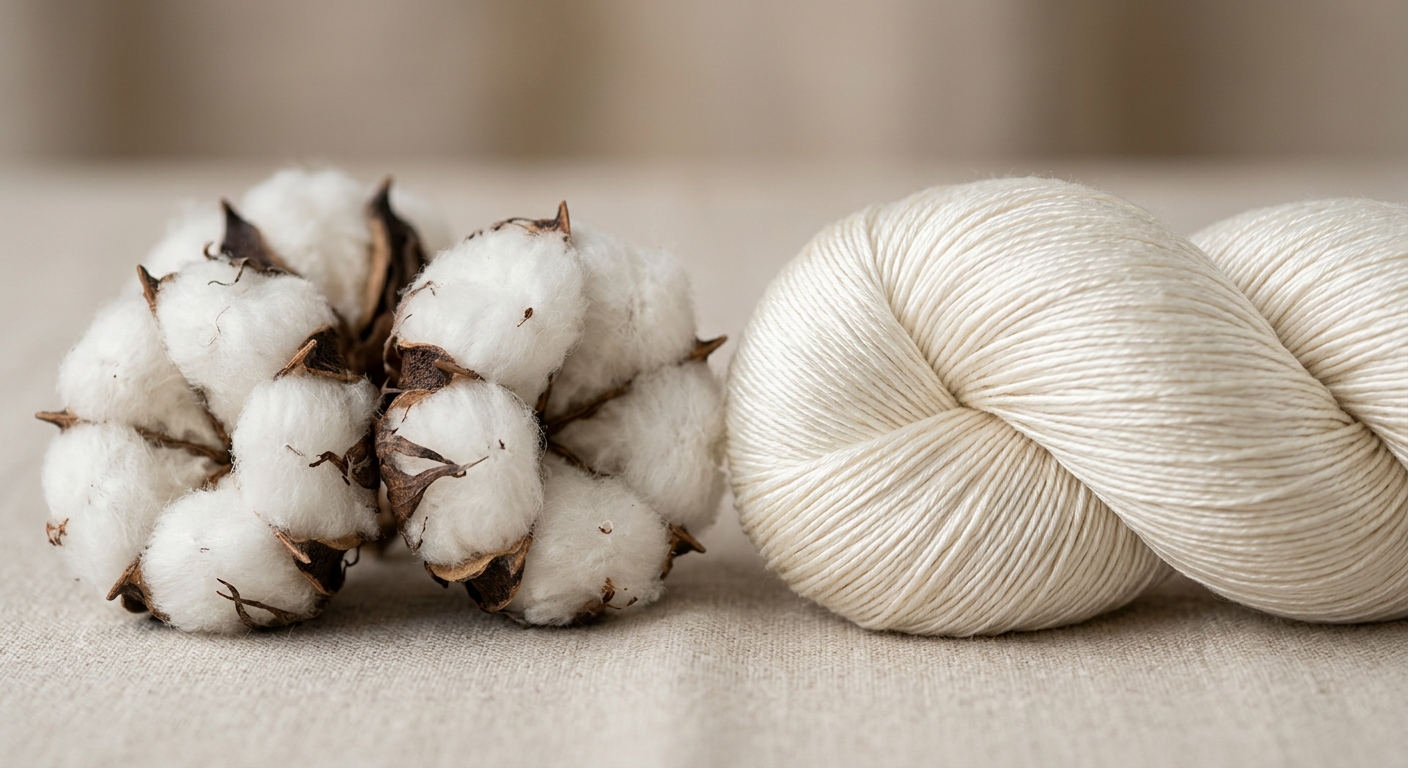 Macro comparison of raw cotton fiber and mercerized cotton yarn structure