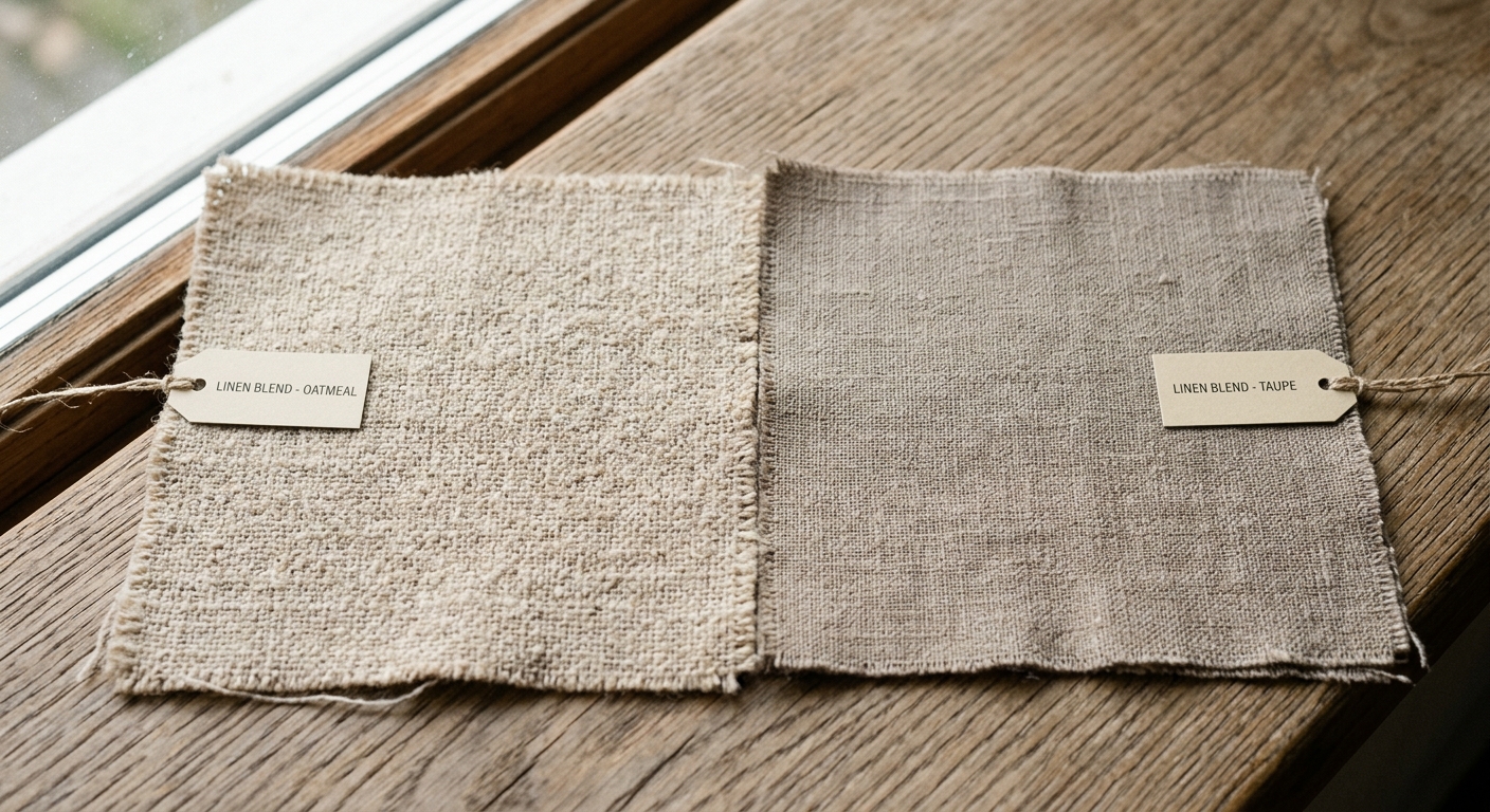 Two fabric swatches compared side by side showing slight color variance