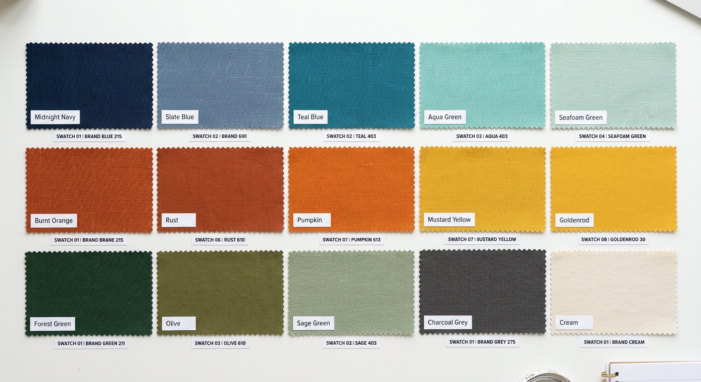 Fabric swatches compared side by side for exact color matching under bright light